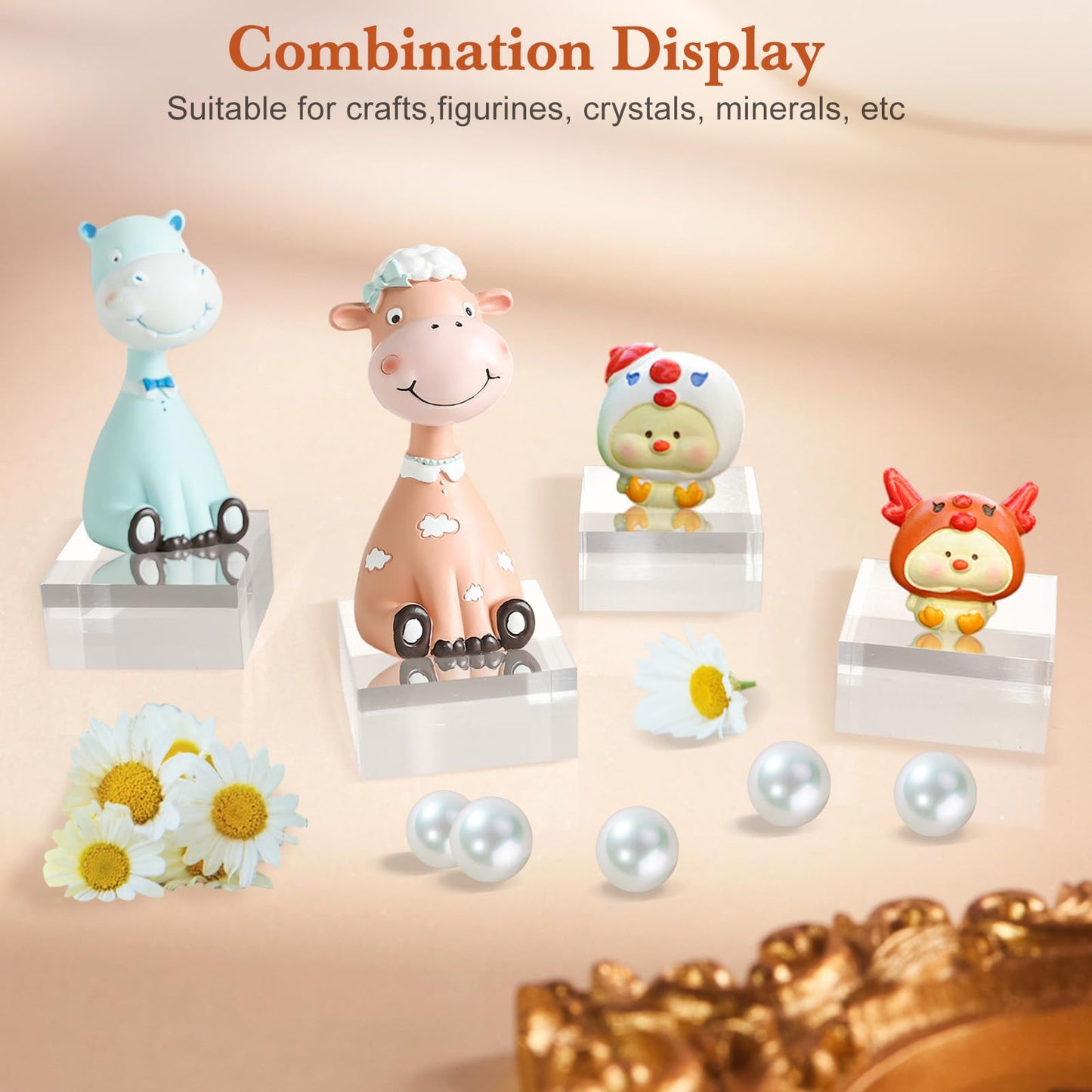 SAMYUCHO 4 Pcs 2 X 2 X 1 Inch with 10 Pcs 1 X 1 X 1 Inch Acrylic Square Base Stand