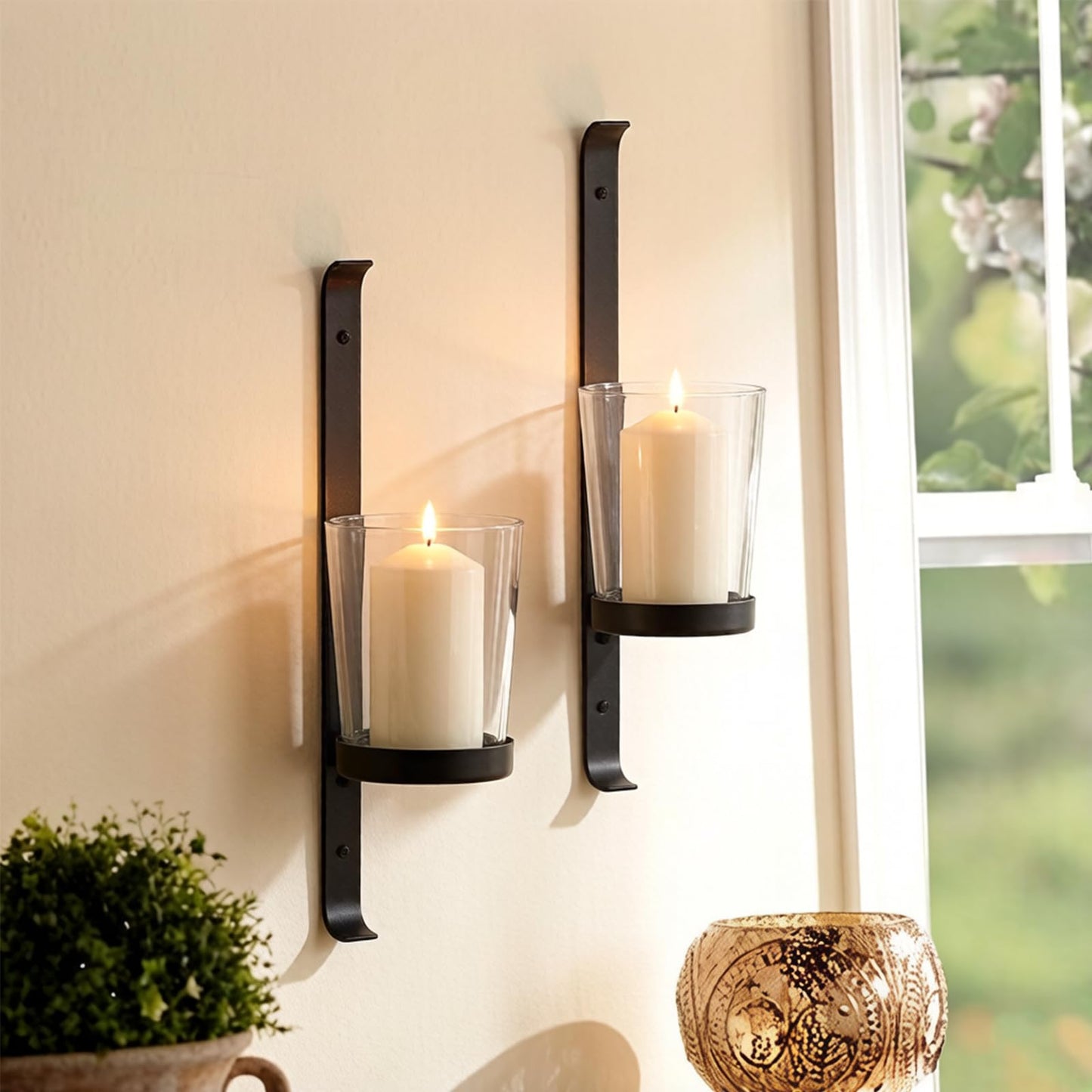 CISEANOL 2-Pack Wall Sconce, Glass Tube Candle Holder & Vase Set, Dual-Purpose Wall Decor for Living Room, Bedroom, Bathroom