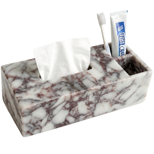 Luxury Natural Calacatta Viola Marble Tissue Box with Storage Compartments