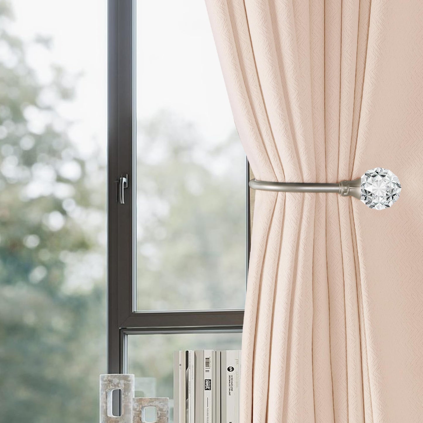 Groleca 2 x Heavy Duty U Shaped Metal Curtain Holdbacks Curtain Tiebacks with Clear Crystal Ball Pull Backs Curtain Holders for Drapes (Silver)