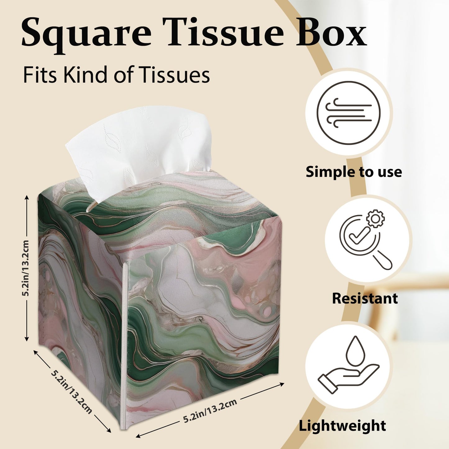 Tissue Box Cover, Modern Marble Tissue Box Cover Square-Waterproof Leather, Tabletop Decor for Living Room, Vanity, Office, Aesthetic Home Decor, Gift for Women & Friend, 5 x 5 Inches-A05
