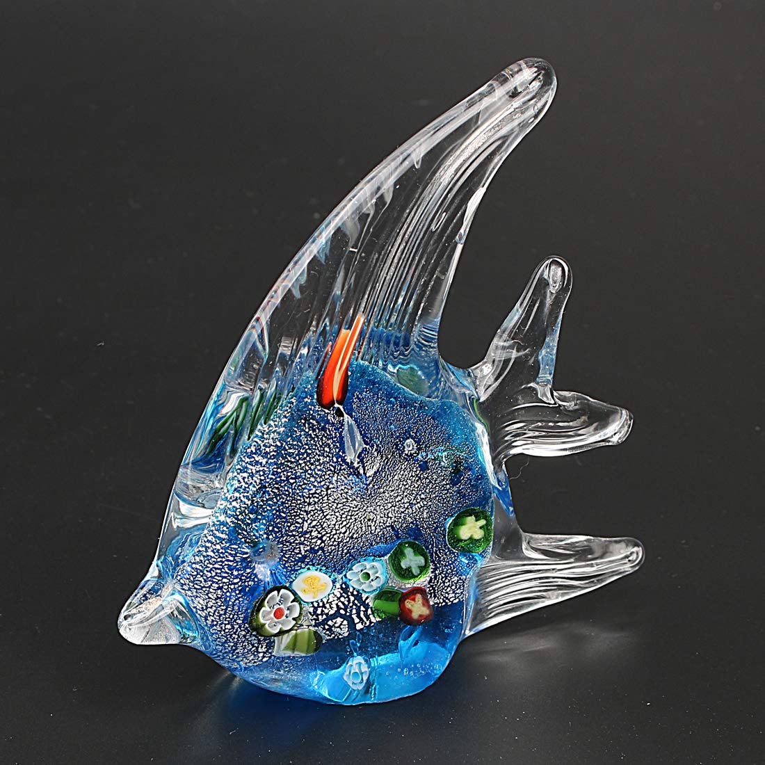 Quligeta Hophen Angel Fish Art Glass Blown Handmade Sea Animal Figurine Sculpture Home Decor Collectible Statue Paper Weight Gift Ornament (Small Blue)