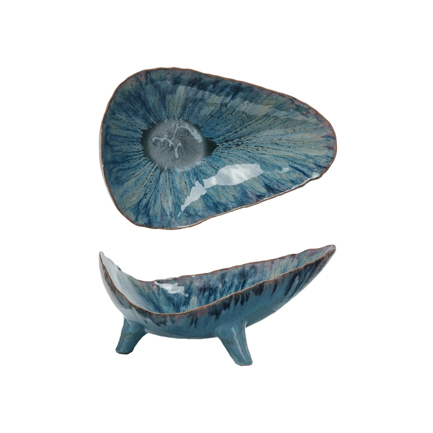 Bloomingville Azure Footed Stoneware Bowl, Blue