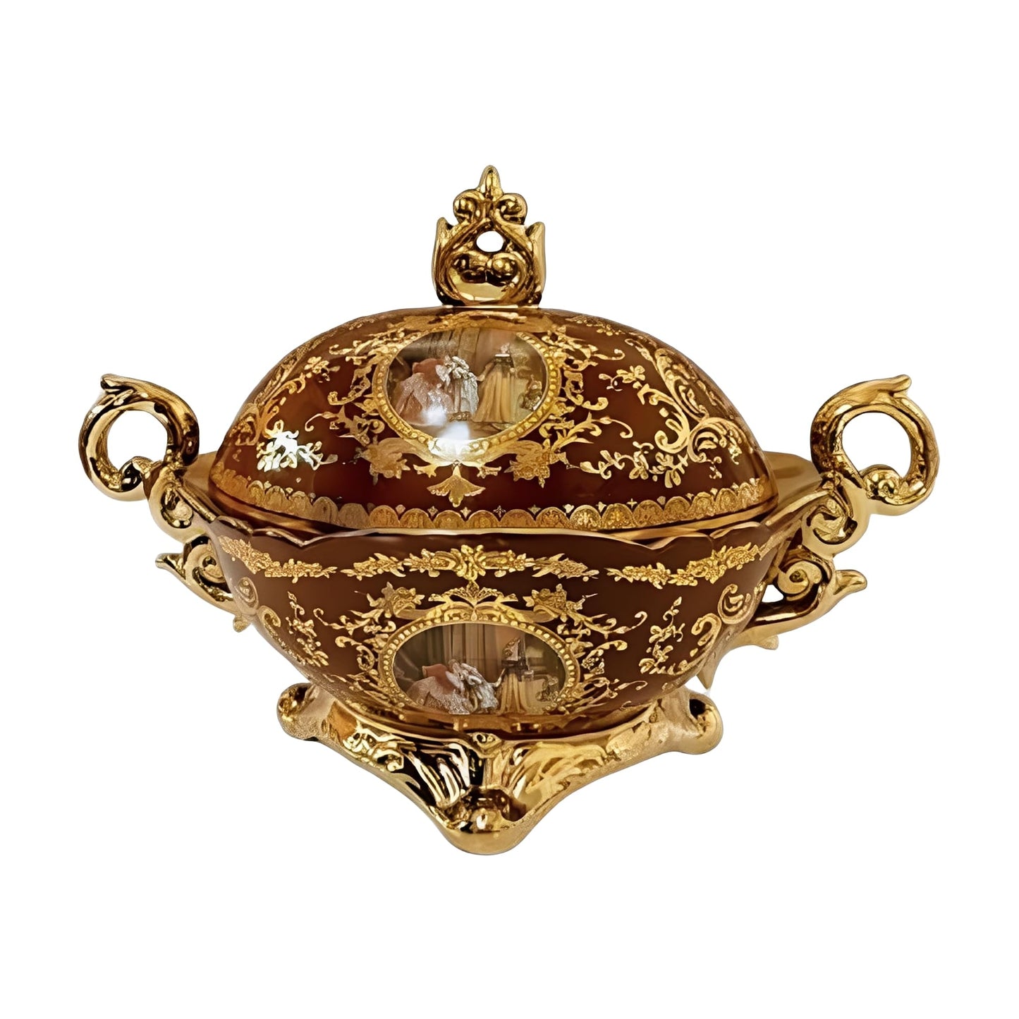 ICE Armor 11" H Brown Baroque Ornate Lidded Decorative Ceramic Vase Stylish Home and Office Decor Luxury Ornament Great Gift for Home Lovers