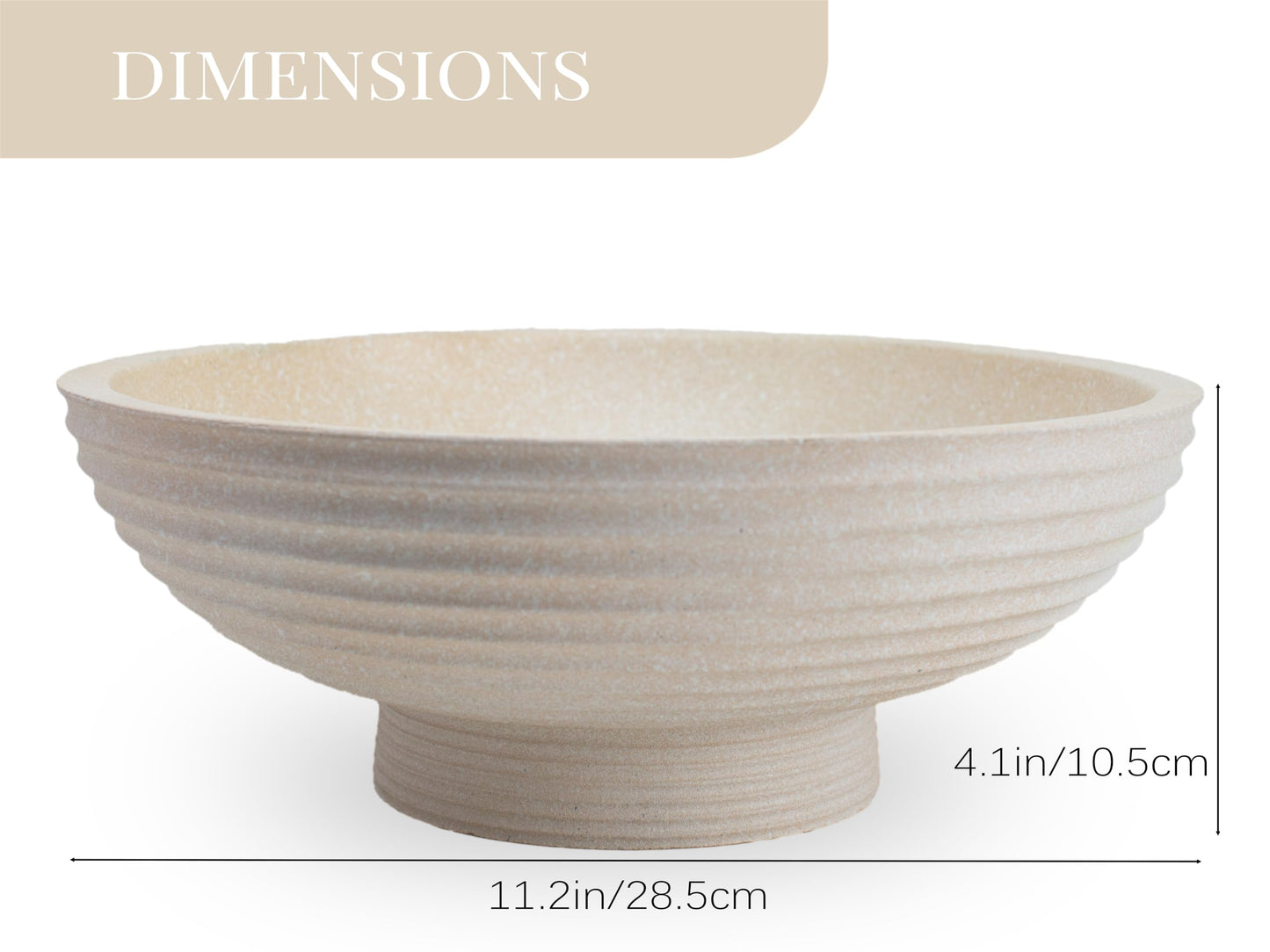 GLIMSDEER Minimalist Decorative Pedestal Bowl, 11.2''D Resin Horizontal Stripes Catch All Bowl for Keys, Candles, Boho Large Dish for Coffee Table Centerpiece, Entryway Console Table, Beige White