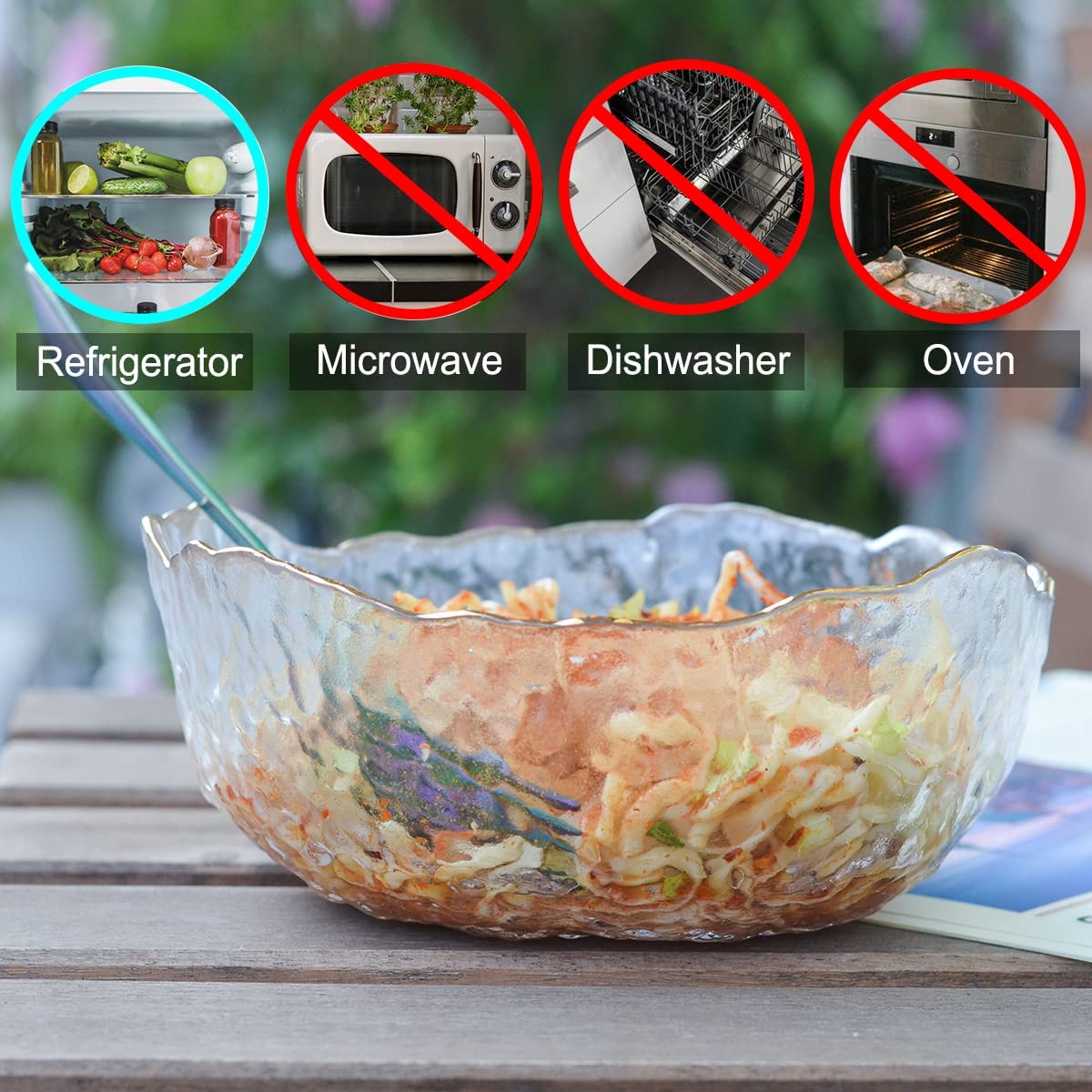 OBR KING Glass Salad Bowl Set of 3 Phnom Penh Mixing Bowls Irregular Shape Serving Containers for Kitchen Prep Fruit Pasta Popcorn and Snack