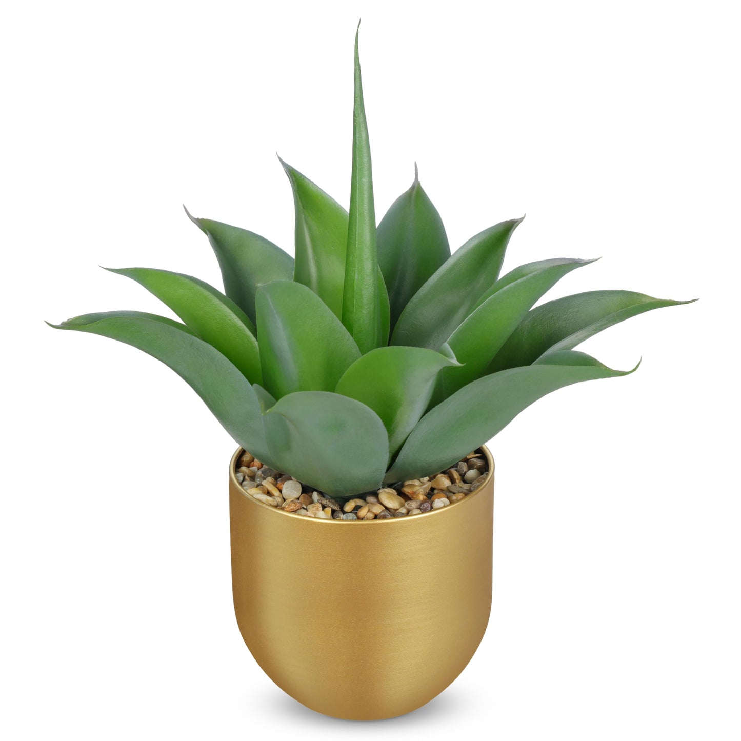 Briful Artificial Agave Plant in Gold Metal Pot, 13 Inch Tall Faux Succulent with Gray-Green Wide Leaves, Realistic Decorative Fake Plants for Home, Office, Shelf, Tabletop Decor