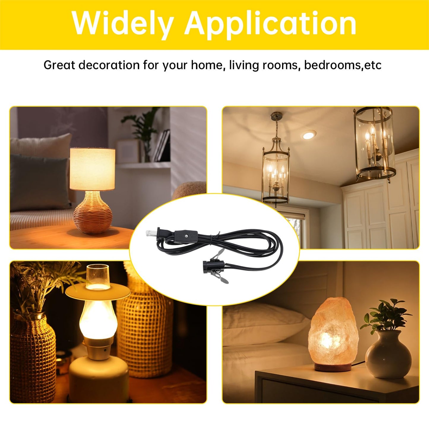 RTNLIT Salt Lamp Cord Replacement with Rotary Switch Plug, Clip-in Lamp Cord for Salt Lamps, Christmas Village Accessories, Blow Mold Light Kit, E12 Light Bulb Socket (Black, 4.9 feet)