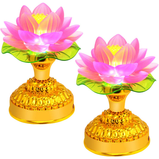 Fengshuibringluck Feng Shui 2PCS LED Lotus Buddhist Lamp Color Light Buddha Song Player Lotus Crystal Colorful Lamp Decoration (Pink Lotus)