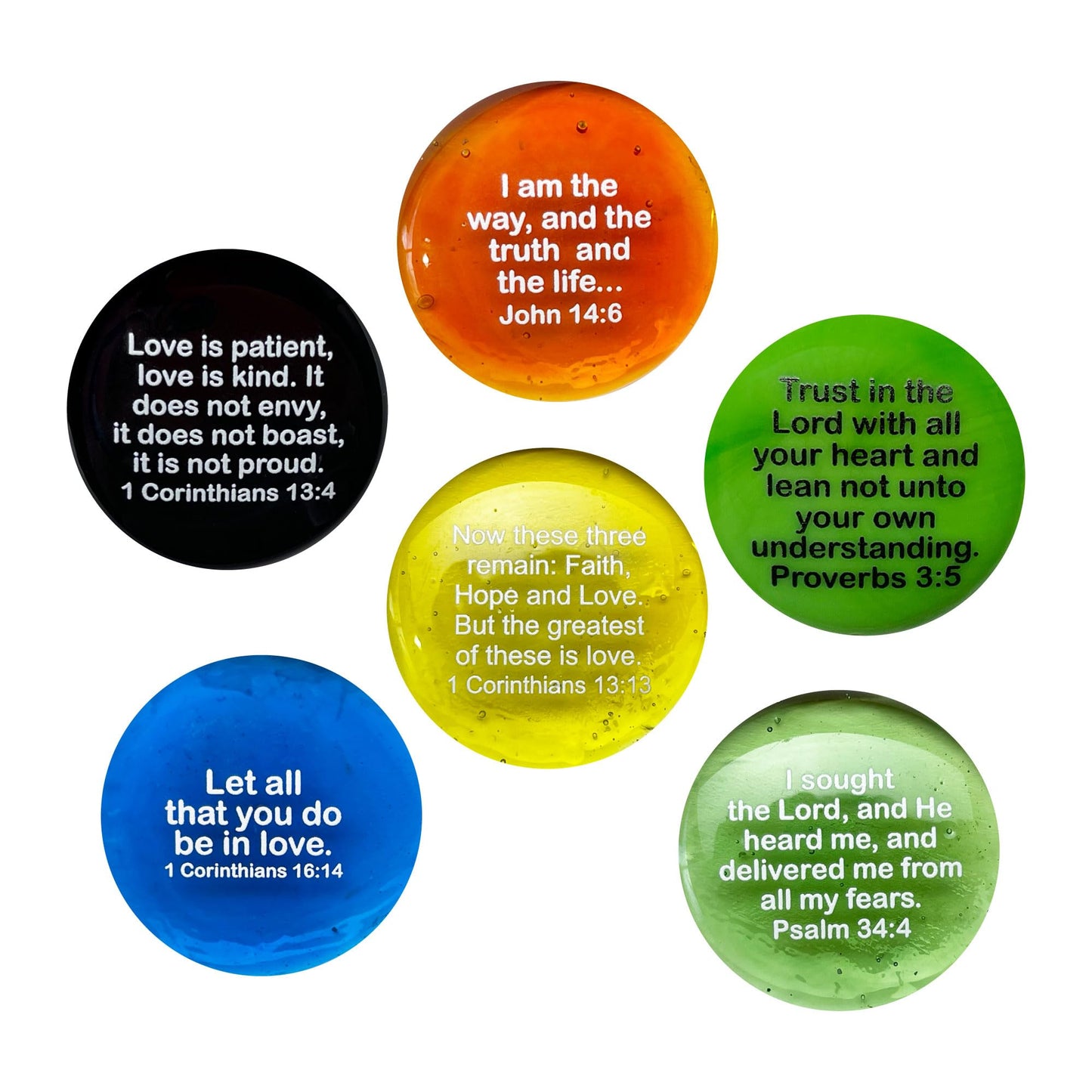 Lifeforce Glass Scripture Glass Stones, Six of Your Favorite Inspiring Bible Verses on Translucent and Opaque Rocks Set IV