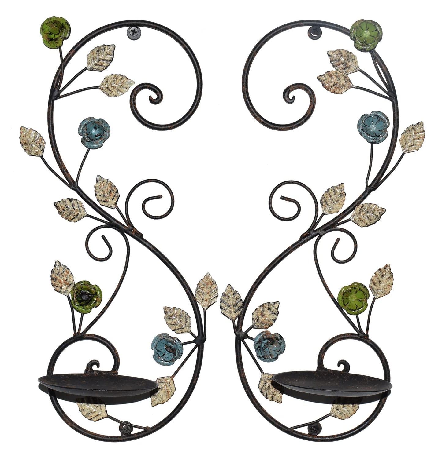 JUCONSIN Wall Sconces Candle Holder Set of 2, Antique Multi-Color Leaf Branch Wall Mount Hanging Metal Wall Candle Holder Candle Sconce for Living Room Dining Room…