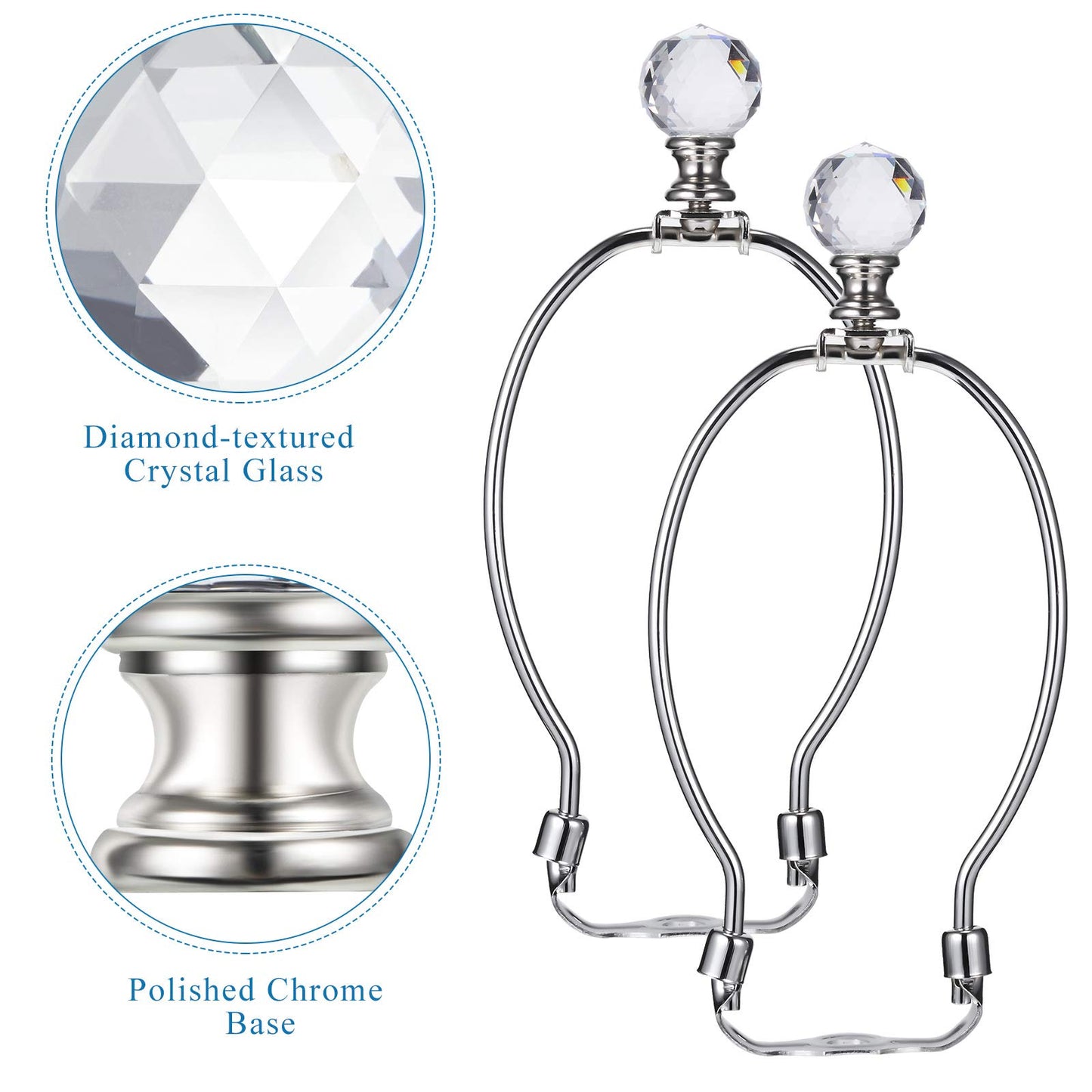 Mudder 2 Pieces Crystal Lamp Finials Decorative Lamp Shade Screw Cap Clear Top Knob with Polished Chrome Base 1-3/4 Inches Diamond Knob(Silver Base)