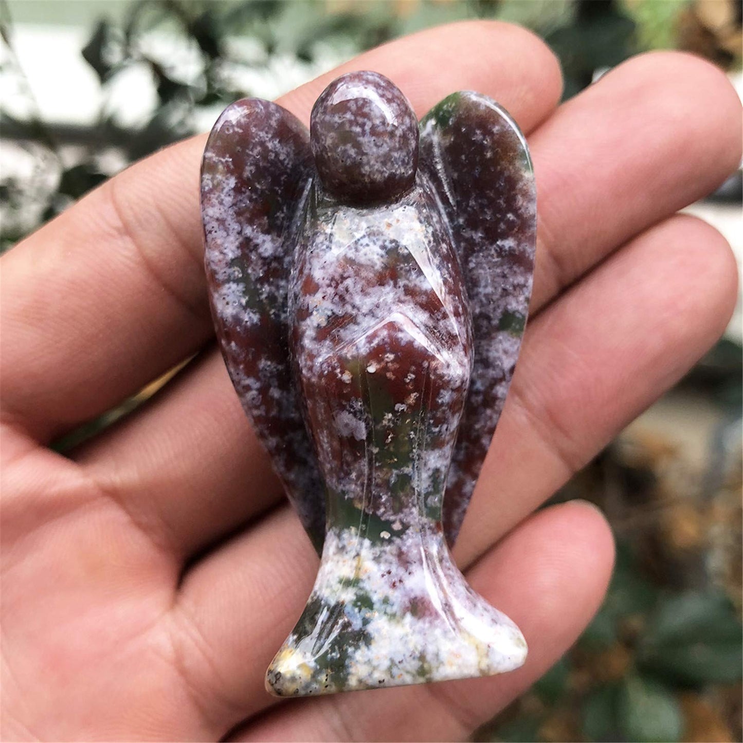 Fekuar Natural Indian Agate Guardian Angel Statue, Hand-Carved Healing Crystal Pocket Figurines Decoration 2 Inches