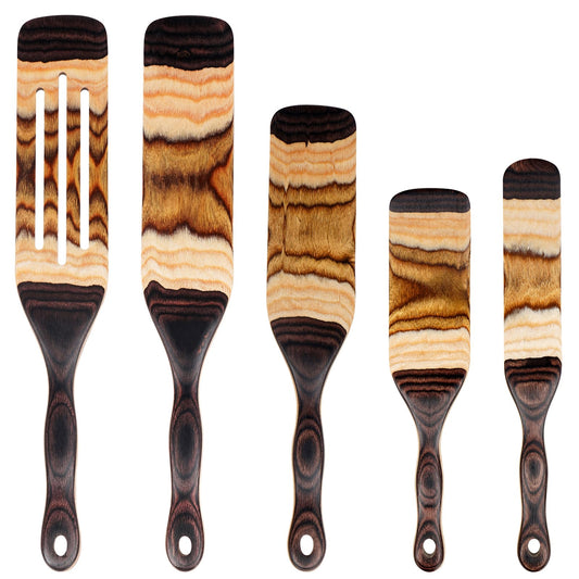 MYRAINBOW Spurtle Set, 5 Pcs Wooden Spoons for Cooking Pakkawood, Wooden Utensil Set for Cooking, Wooden Spatula, Apartment Essentials Wood Serving Spatula spoon, Home & kitchen Gift for Women, Men