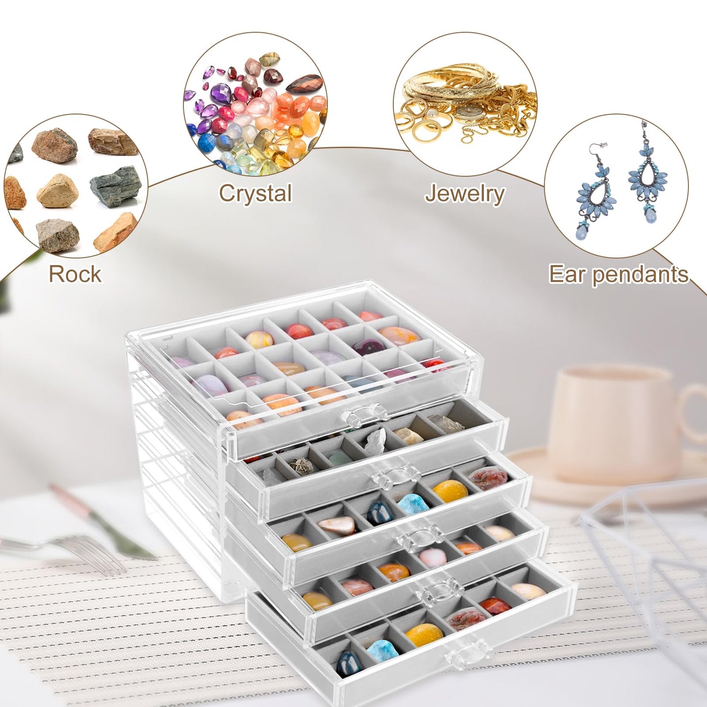 Abizarch 90 Grids Rock Display Case Rock Collections Display Cases, Rock Collection Box in 90 Grids Suitable for Collecting and Displaying Gemstone Crystals - Display Cases for Collectibles