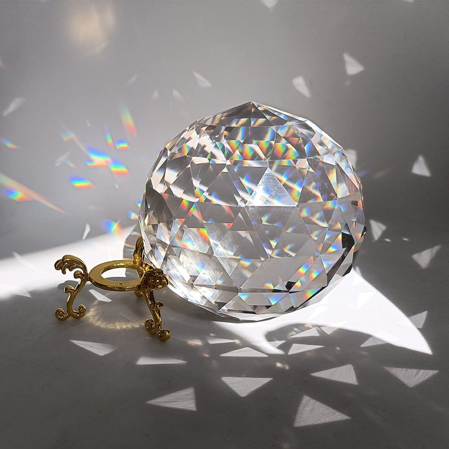 Tirifer Clear Glass Crystal Ball Prisms with Stand, Window Rainbow Maker Sphere Faceted Gazing Ball for Home Décor, Christmas, Wedding, Suncatcher (120mm/4.72in)