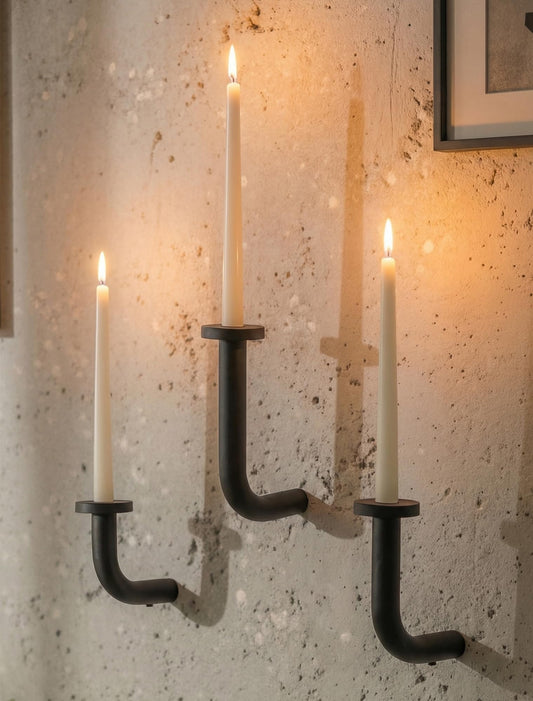 Walasis Black Modern Taper Candle Sconces : Set of 3 Iron Minimalist Wall Decor for Living Room - Metal Taper Wall Candle Holder for Home Narrow Corner Hallway