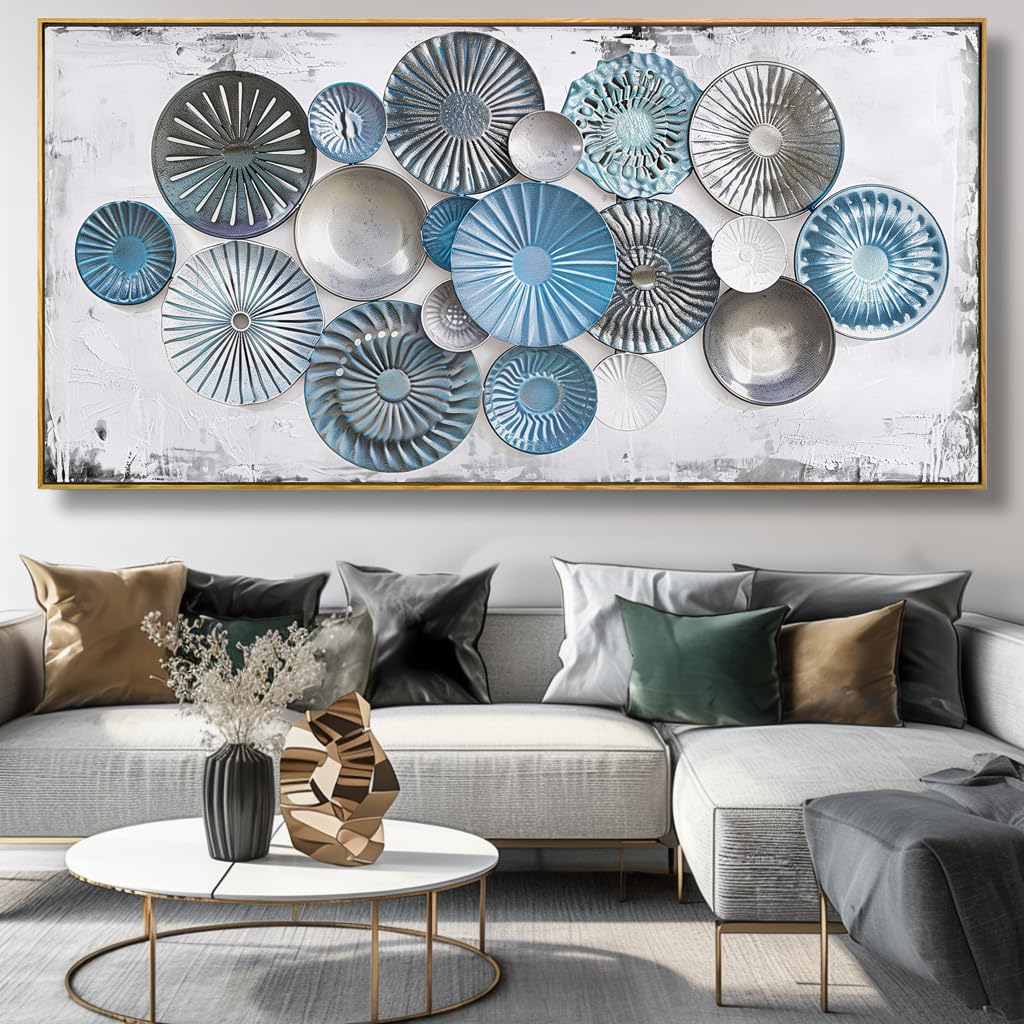 Wall Art Floral Rustic Wall Decor Blue and Grey Canvas Painting Abstract Wall Art for Bedroom Living Room Dining Room Home Office Decor 20"x40" with Framed
