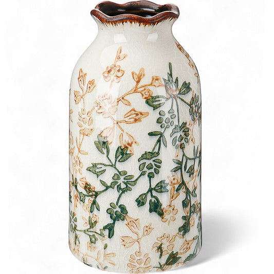 Ninehaoou Green Vintage Vase Ceramic Crackle Floral Vase for Farmhouse Retro Home Bookshelf Living Room Table Centerpiece Decor(Rustic)