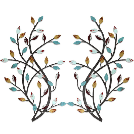 Meltset Metal Tree Leaf Wall Decor, Vine Olive Leaf Branch Wall Art, Wrought Iron Scroll Artwork, Decorative Wall Sculptures Above The Bed, Living Room, Hallway, Indoor and Outdoor（S/Farmhouse）
