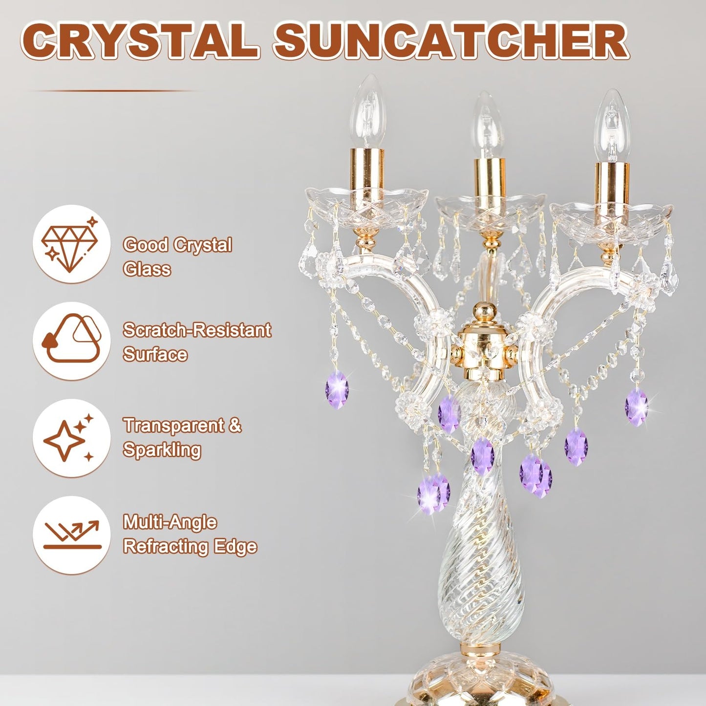 M METERXITY 8-Pack Crystal Horse Eye Prisms, 38mm/1.5 Inch Chandelier Pendant Maker Hanging Crystals Chandelier Prisms for Home/Windows/Garden/DIY Decoration[Purple]