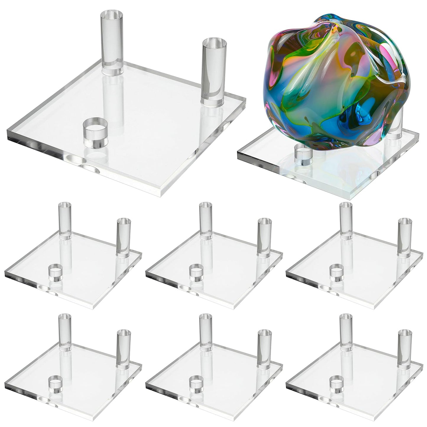 Hipiwe 8 Pack Clear Easel Stand Three Peg Rock Holder Acrylic Display Stand with Square Base Three Peg Rock Display Holder for Geodes Mineral Agate Small Collectibles, 4.3 x 4.3 Inch