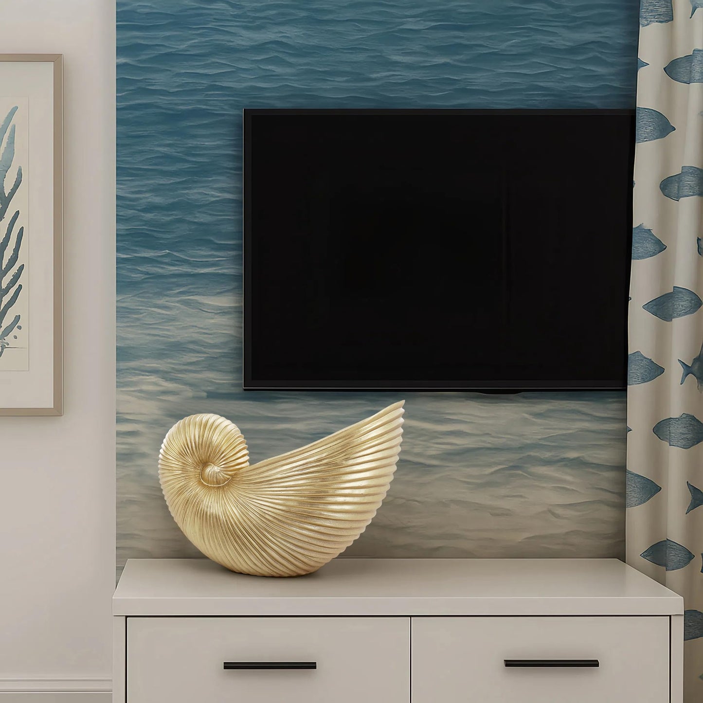 Dwelloria Gold Nautilus Shell Resin Sculpture – Coastal Sea Shell Statue for Home Décor, Modern Ocean Inspired Nautical Art Accent for Shelf, Mantel or Tabletop (Gold Nautilus)