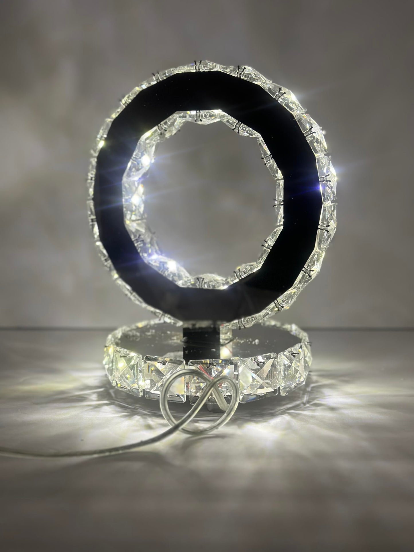 Vase Branch Glass Crystal Ring Design, Crystal LED Table Lamp, White Light