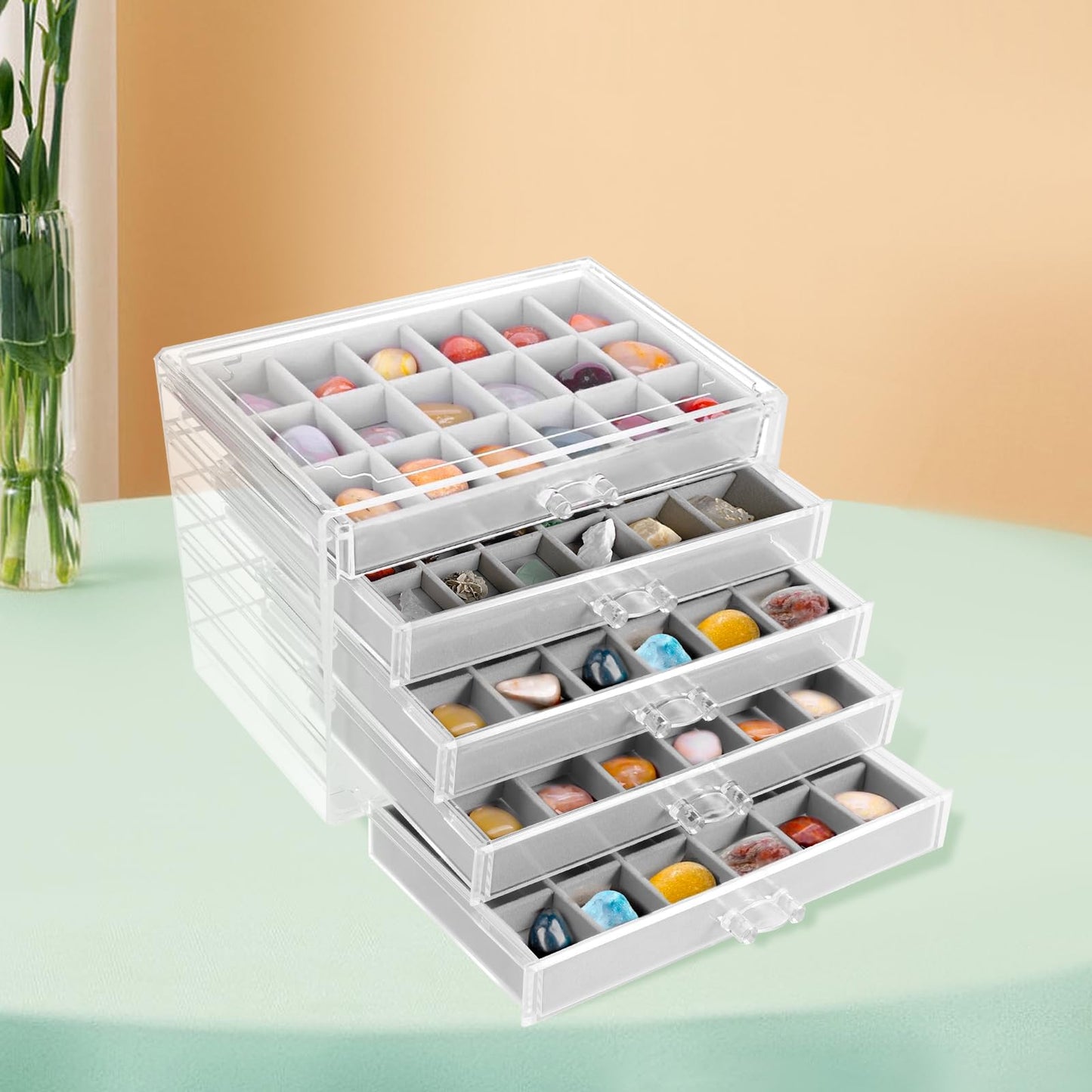 Abizarch 90 Grids Rock Display Case Rock Collections Display Cases, Rock Collection Box in 90 Grids Suitable for Collecting and Displaying Gemstone Crystals - Display Cases for Collectibles