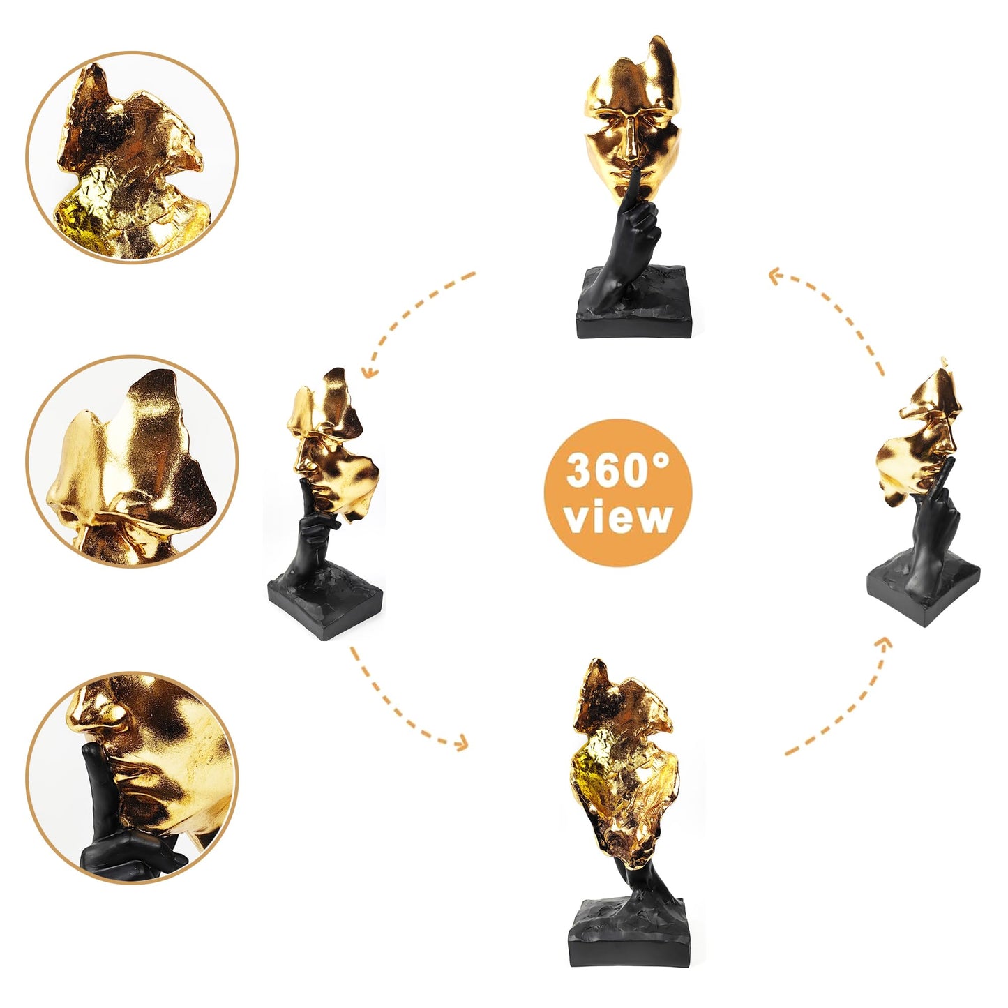 EPTUEGA ﻿Thinker Statue-Silence is Gold-Abstract Art Figurine Decor - 12" H No Hear No See No Speak Modern Home Resin Sculptures Decorative Objects Decor for Home Office Bookshelf Desktop