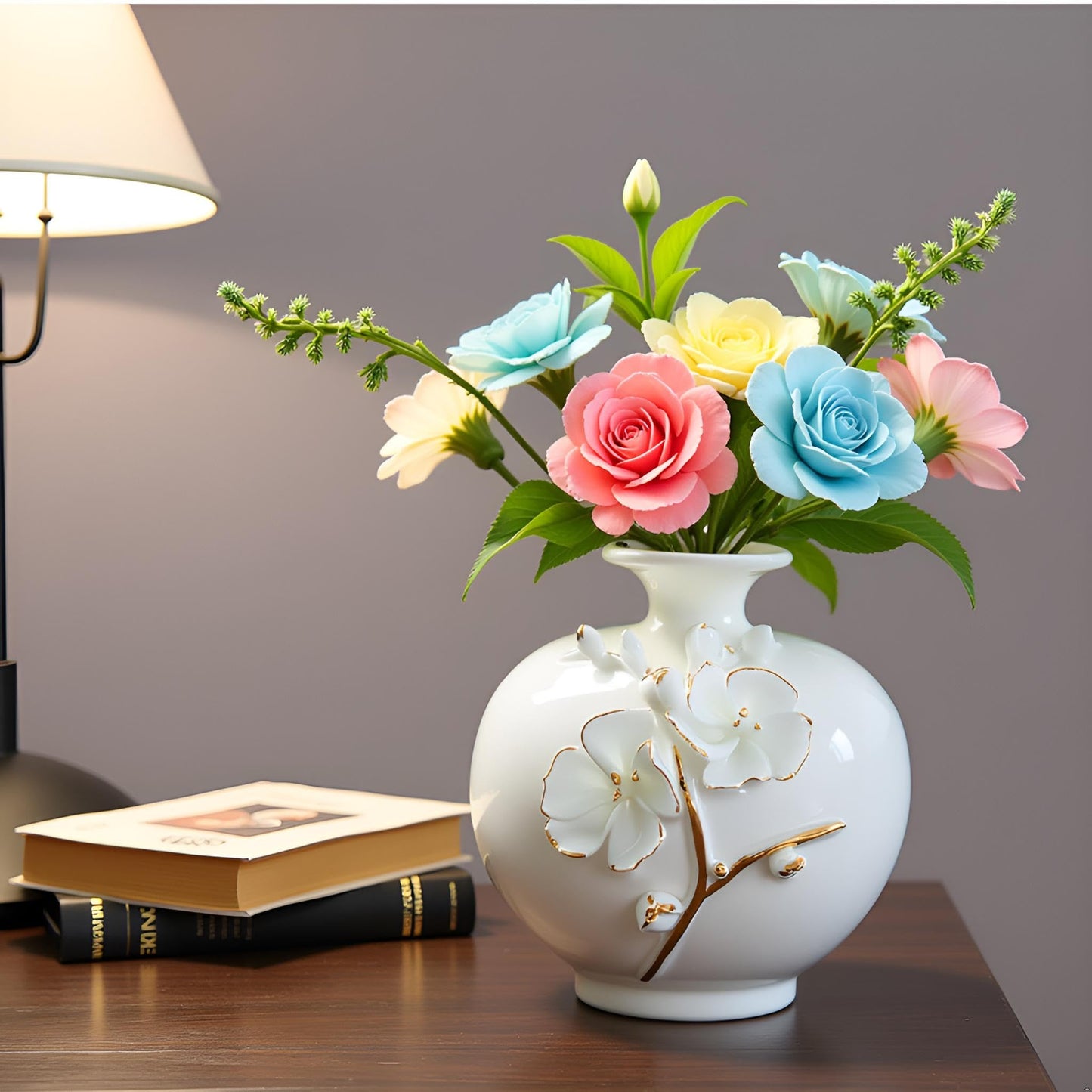 MTME Porcelain vase with Flowers, Plum Blossom, Memorabilia, Wedding Gifts, Aesthetic Sculpture Home décor (Yellow)