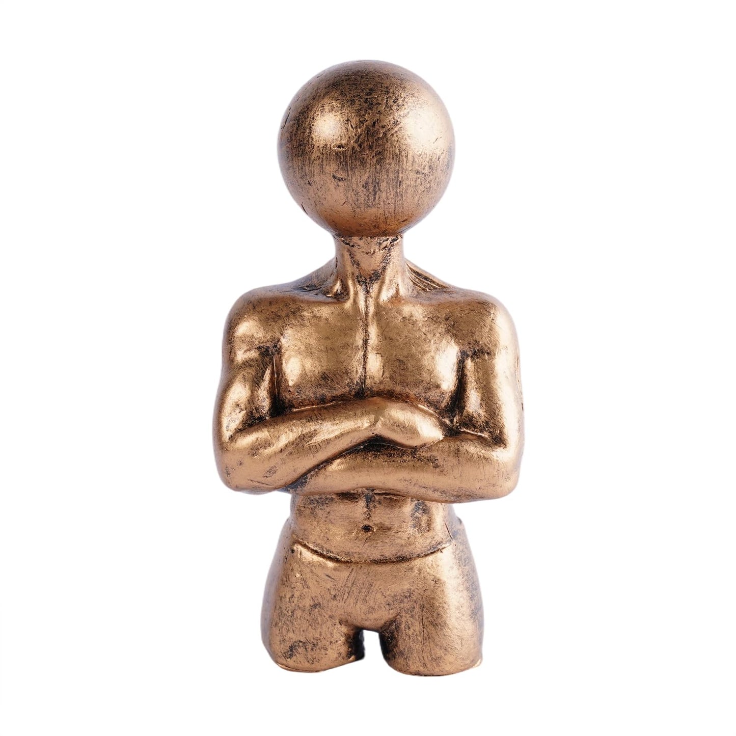 Brizoria Sculptures Unique Home Decor Abstract Male Bust Statue Crossed Arms Resin Tabletop Shelf Accent in Silver Bronze Black for Office Living Room Home Gym, Gold