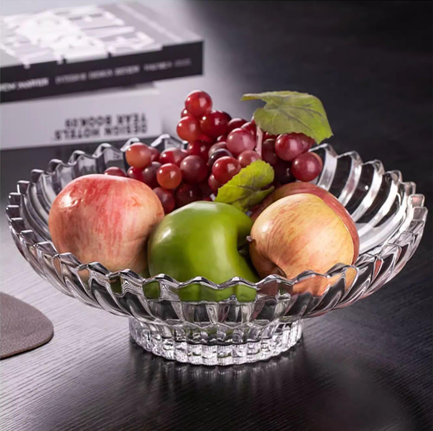 Rxcvkmw Glass Fruit Bowl or Decorative Bowl, used for Kitchen counter or living room center table decoration, 12 inch Fruit Bowl or Center Bowl (White)