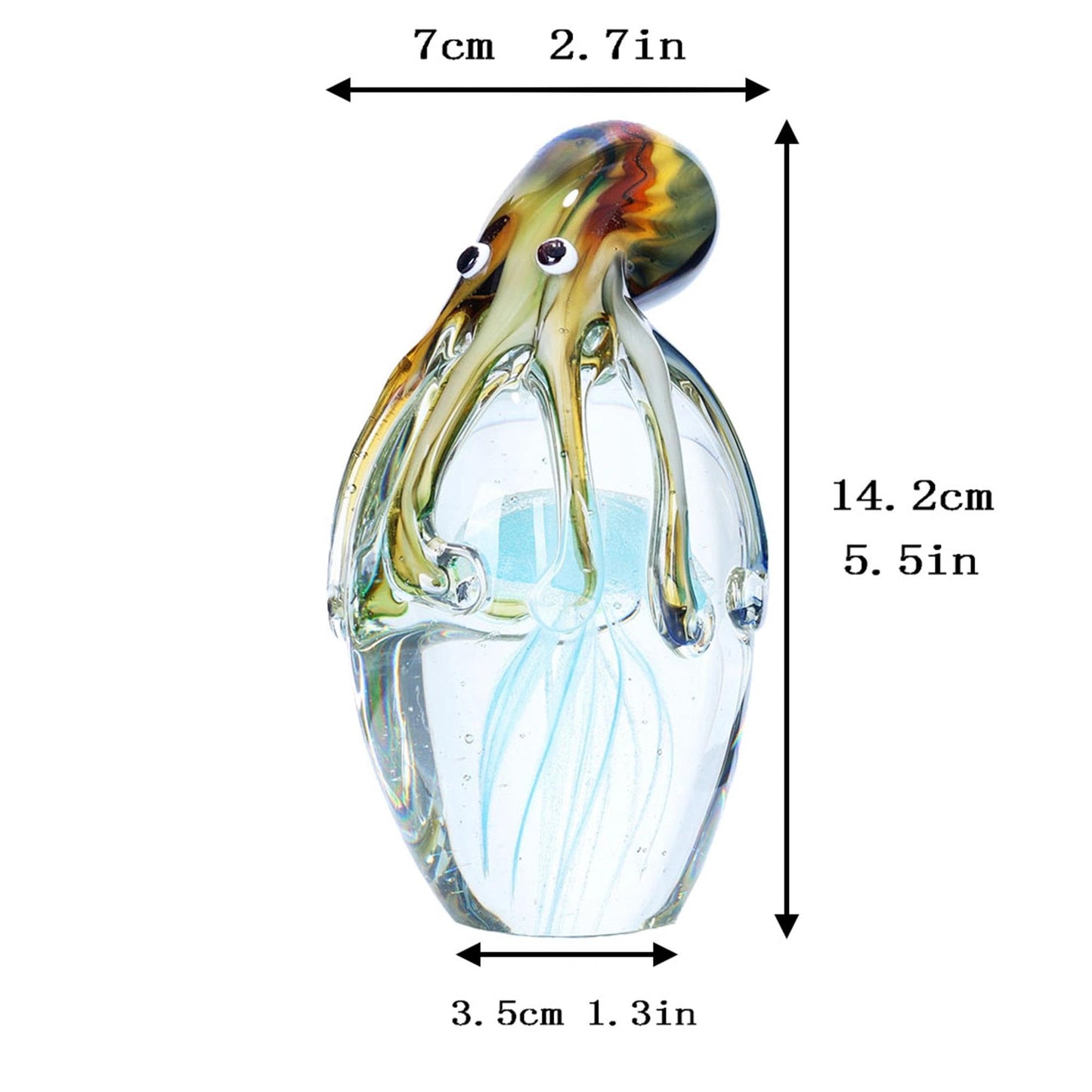 QFkris Glass Octopus Figurine for Home Decor, 5.5" Blown Glass Octopus Paperweight for Home Decoration Desk, Gift for Summer Mothers Day Thanksgiving Christmas Valentines Day