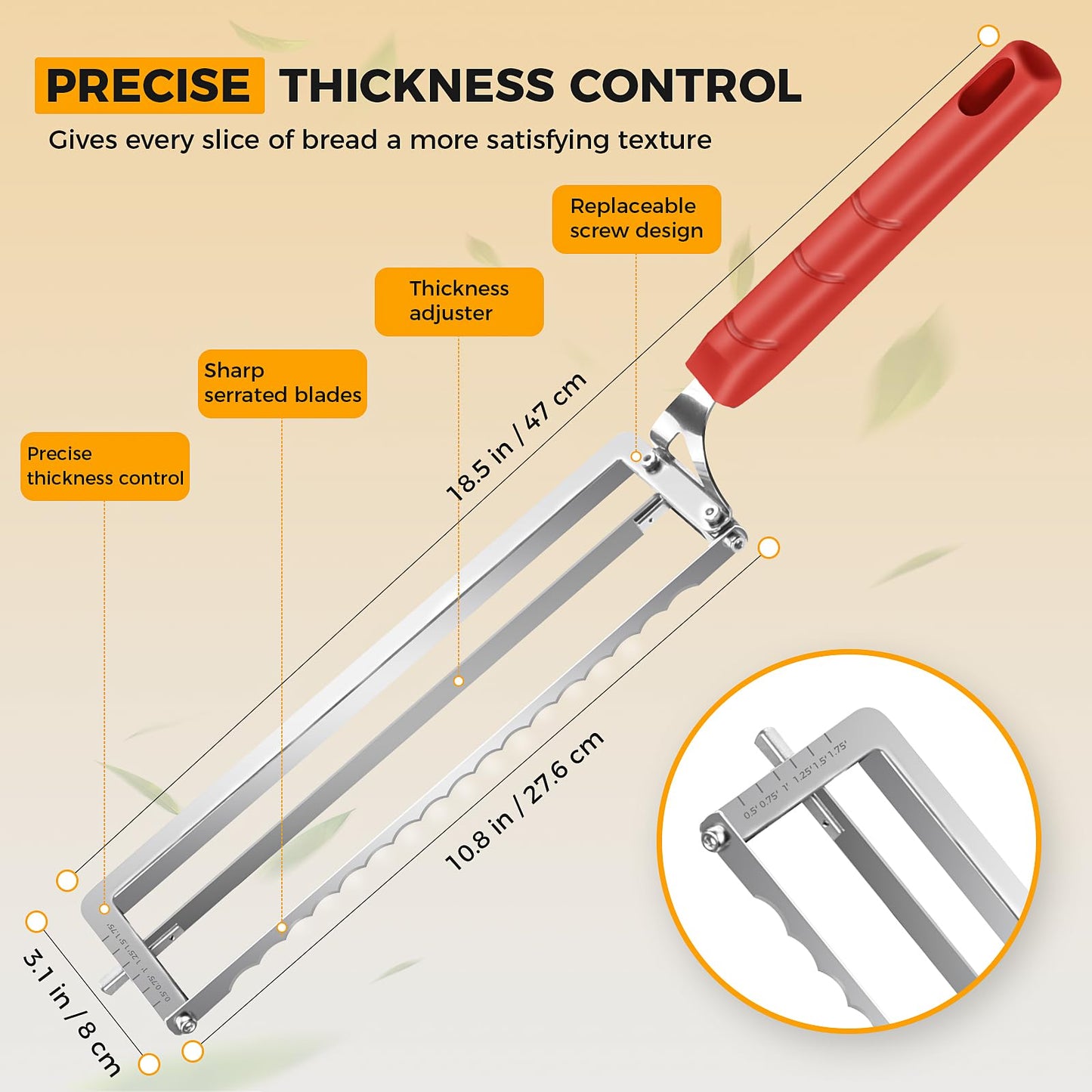 nonoYif Bread Knife for Homemade Bread, Sourdough Bread Knife with Thickness Guide, Upgraded Adjustable Bread Slicer for Sourdough & Baguette, Ideal Gifts for Bakers