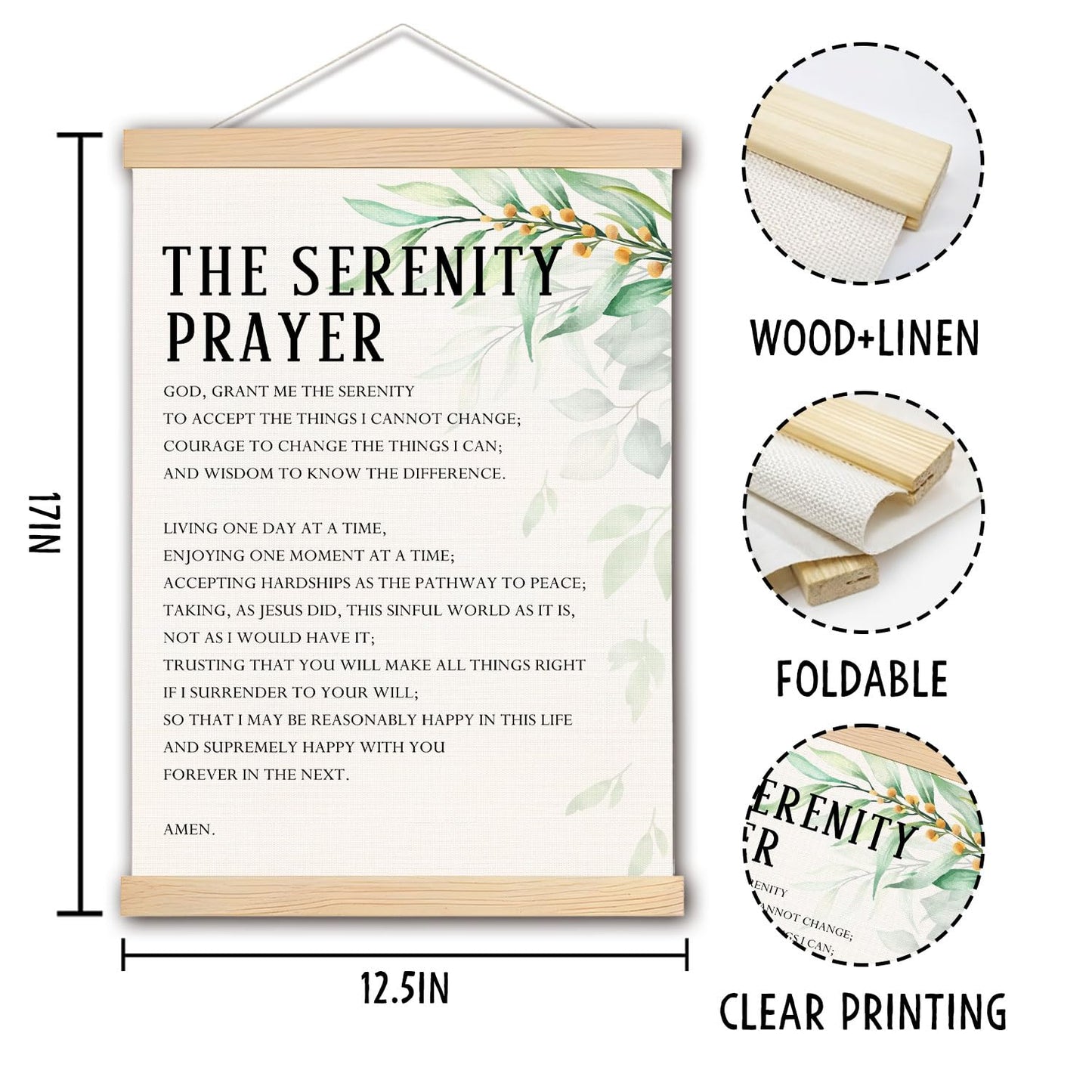 pouep Bible Verse Wall Decor, The Serenity Prayer Canvas, Motivational Framed Decor, Christian Gifts, 12.5x17 Inches, White