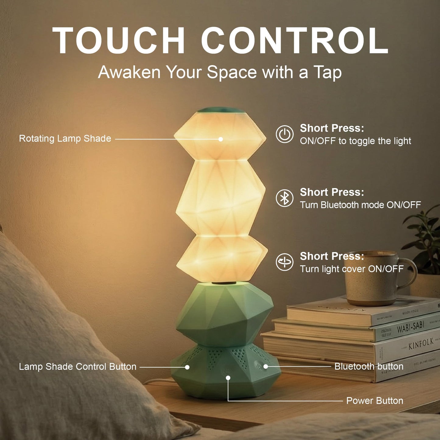 BITILLUM RGB Mood Lamp with Bluetooth Speaker, Rotating Ambient Night Light with Magic Wand Control, Dimmable Color Changing Aesthetic Lamp for Bedroom, Gaming Room, Desk & Teen Gifts