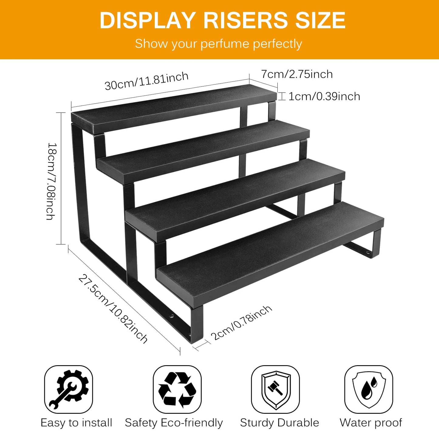 Wood Cologne Organizer for Men,12 Inch 4 Tier Cologne Stand Waterproof Perfume Organizer for Dresser with Anti-Slip Washers,Wooden Display Risers Stand for Party,Makeup,Figures,Cupcake,Perfume,Dessert