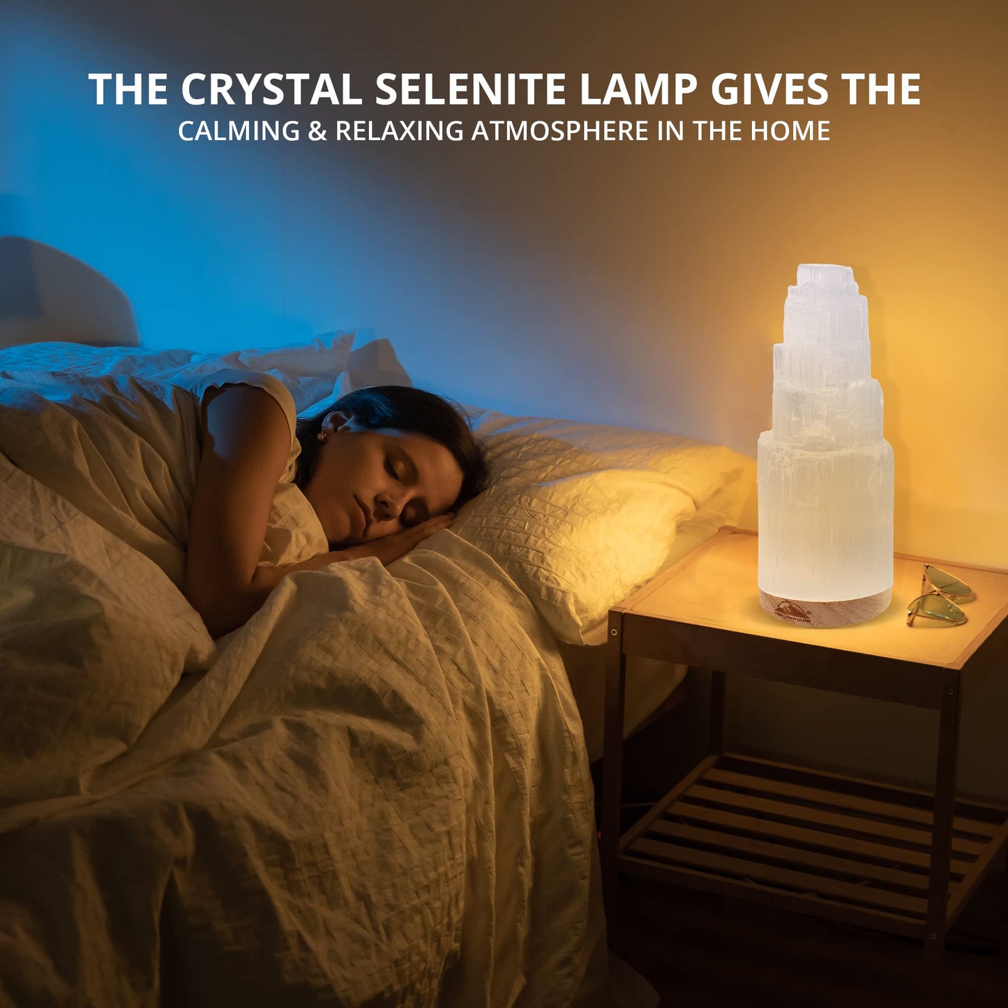 Himalayan Glow Crystal Lamp Authentic Handmade Moroccan Selenite with Wooden Base & USB Cable (ETL Certified), Ideal Gift Choice, 20cm, White