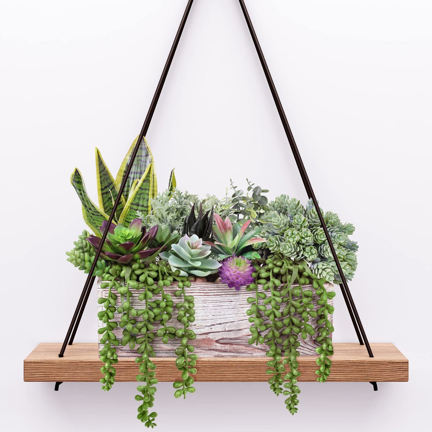14 Pcs Assorted Artificial Succulents Fake Plants in Rectangular Wooden Pots Artificial Potted Succulents Plants Arrangement for Table Centerpiece Windowsill Shelf Mantel Tropical Greenery Decor