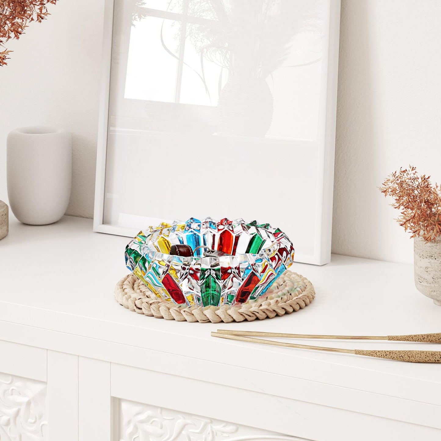 GUSHBIN Coloured Glass Decorative Bowl Crystal Key Dish for Entryway Table Serving Bowl for Chocolate Candy Jewelry Holder