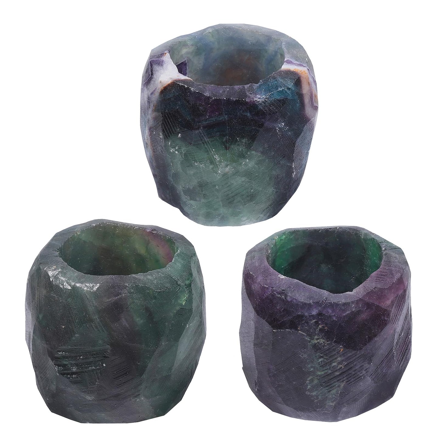 SUNYIK Natural Fluorite Tea Light Candle Holder Raw Crystal Air Plant Holder Desk Decor Figurine for Healing Meditation