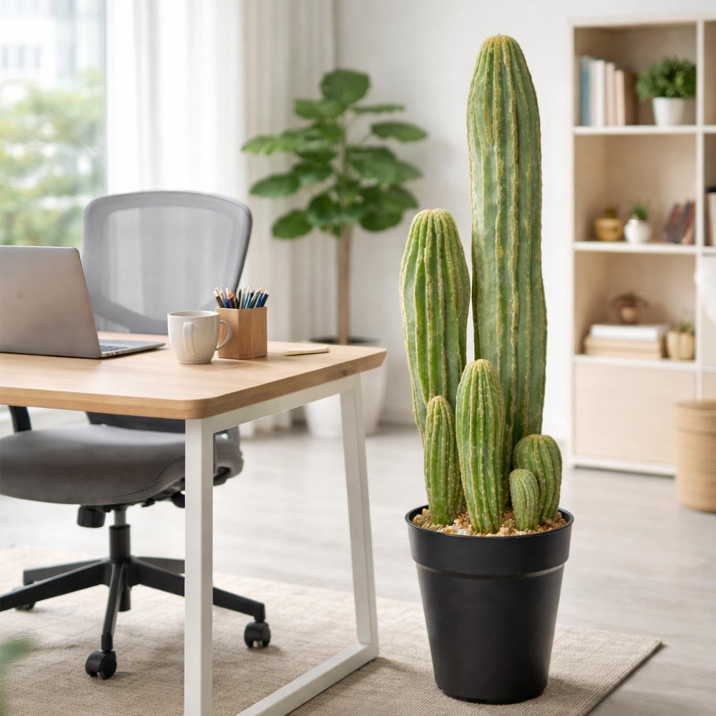 YXGTHGQZ Artificial Cactus Decor Set, 9 Piece Fake Cactus Plants Indoor, 24 Inch Large Faux Potted Cactus with 6 Cactus Picks and 2 Fern Stems