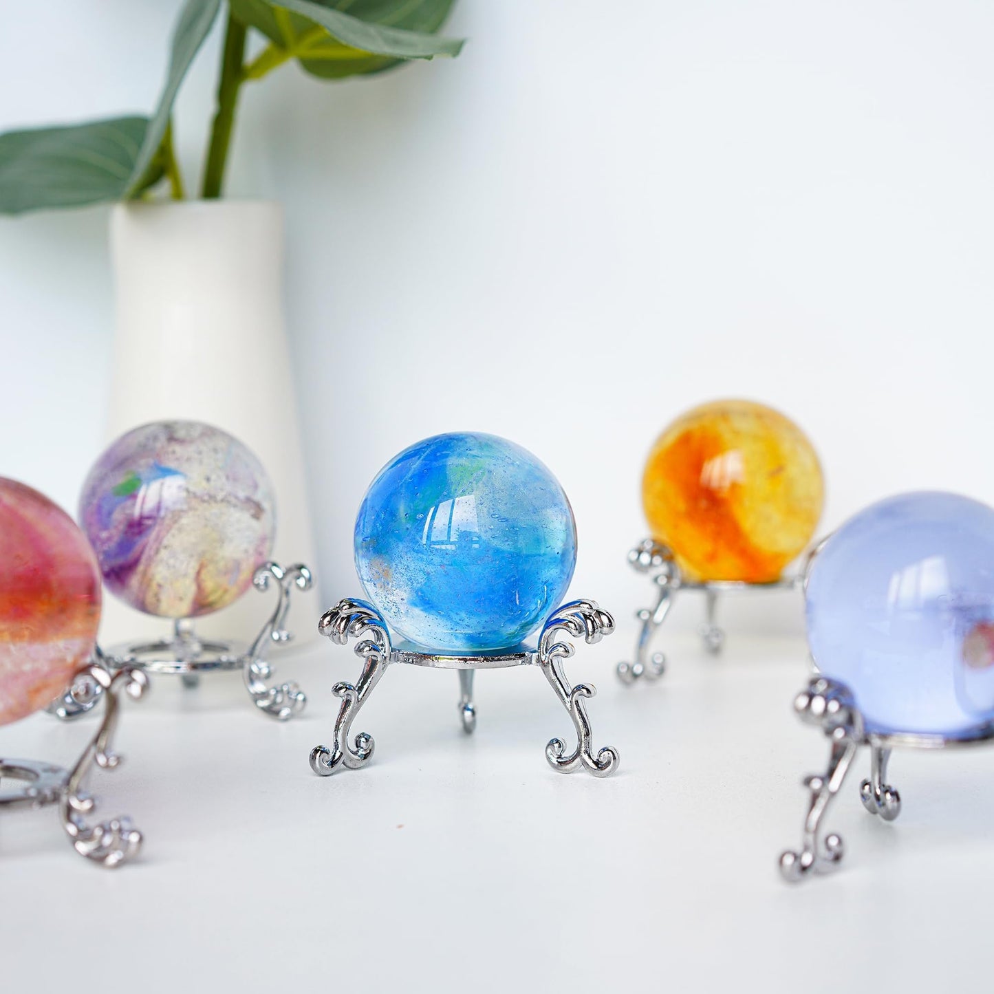 ZEERSHEE 10Pcs Silver Crystal Ball Base Display Stand Decorative Egg Stand Sphere Display Holder for Displaying 40-80mm Sphere,Globe,Balls,Egg