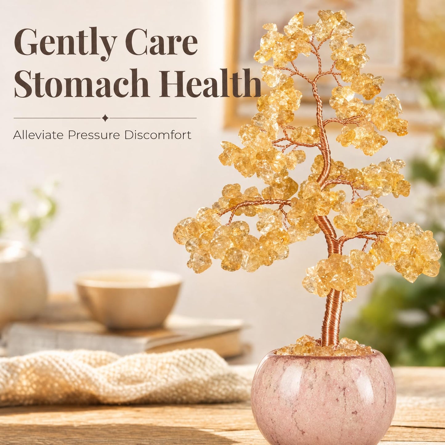 Fatonio Handmade Citrine Crystal Tree, 22CM Natural Feng Shui Tree with Oval Ceramic Base, Wealth Attracting Lucky for Home Office Store Decor Unique Gifts for Women Mom Grandma Birthday Christmas