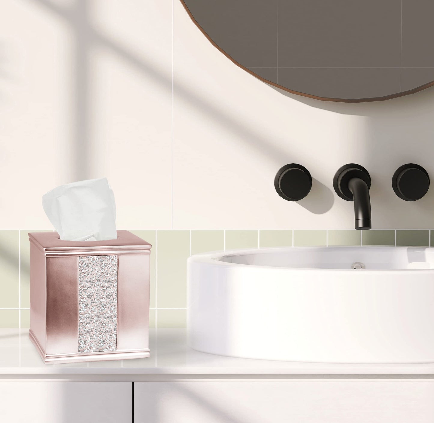 Popular Bath Sinatra Modern Bath Tissue Box Modern Classic Contemporary Decorative Beautiful Designs Bathroom Decor for Home Luxury Bath, Blush
