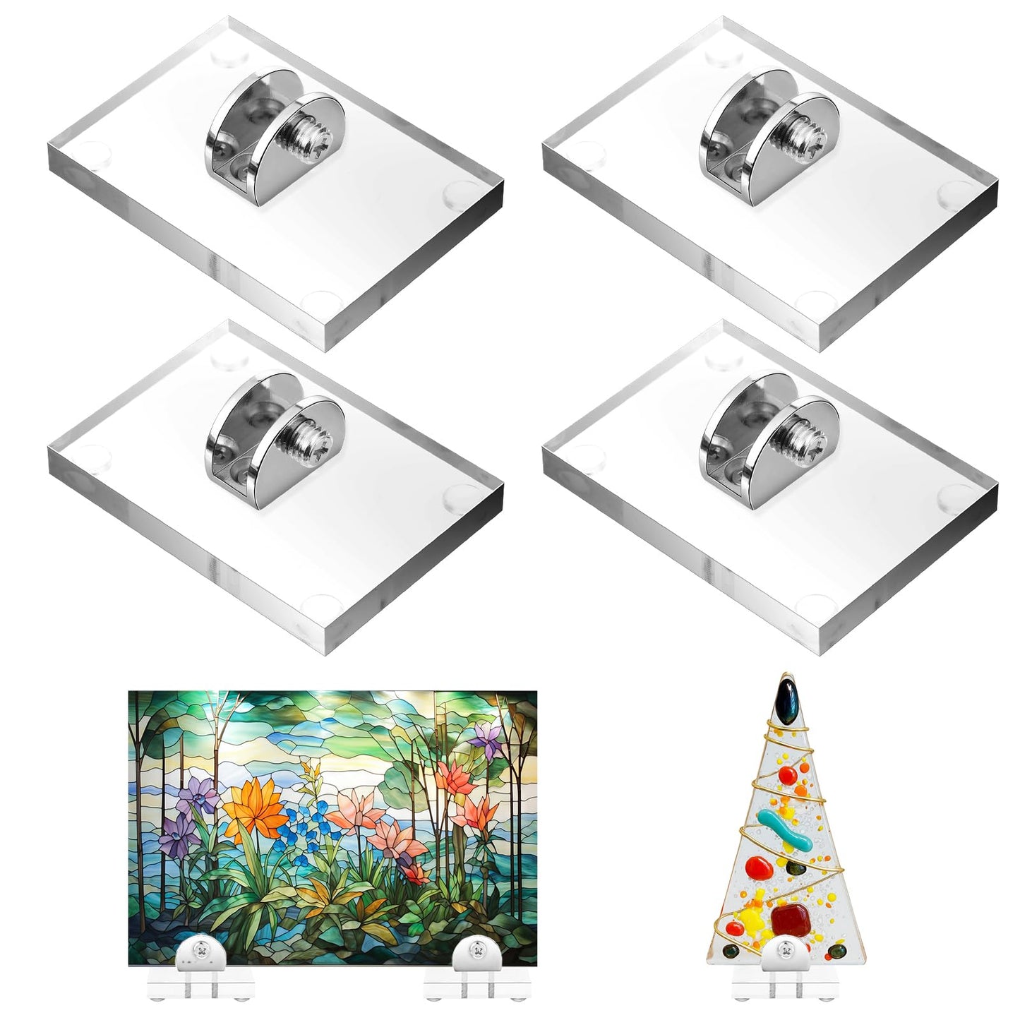 Kathfly 4 Pcs Mini Acrylic Adjustable Glass Display Stands Easel for Glass Art Creations Stained Ceramic Tiles Plaques for Picture Collectibles Office Trade Show Home