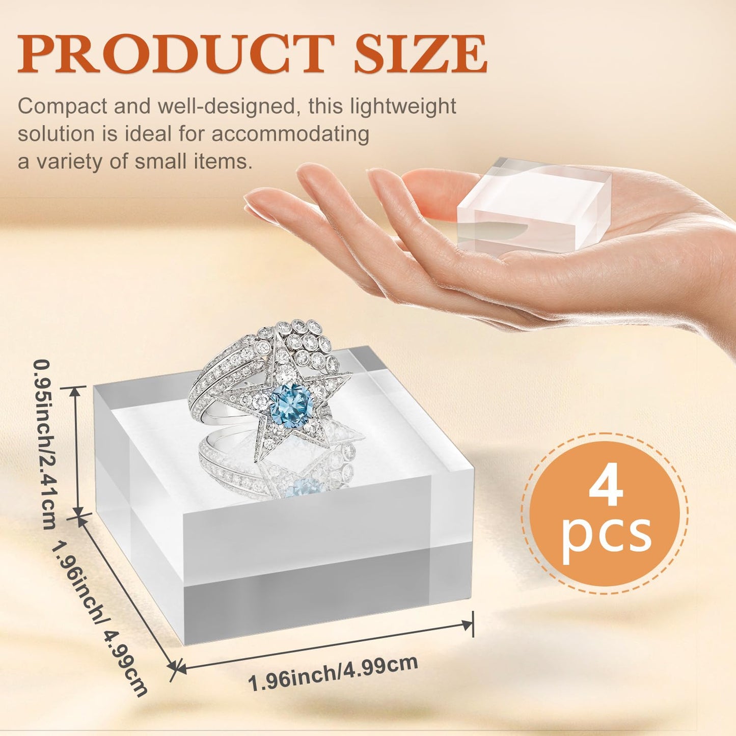 SAMYUCHO 4 Pcs 2 X 2 X 1 Inch with 10 Pcs 1 X 1 X 1 Inch Acrylic Square Base Stand