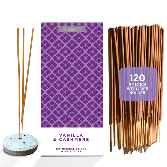 Folkulture Incense Sticks with Holder (120 Sticks)| Vanilla & Cashmere Cozy Insence-sticks For Aromatherapy, Home Fragrance |No Charcoal,Organic,Non Toxic, 45 Mins, Long Burning Luxury Inscents-sticks