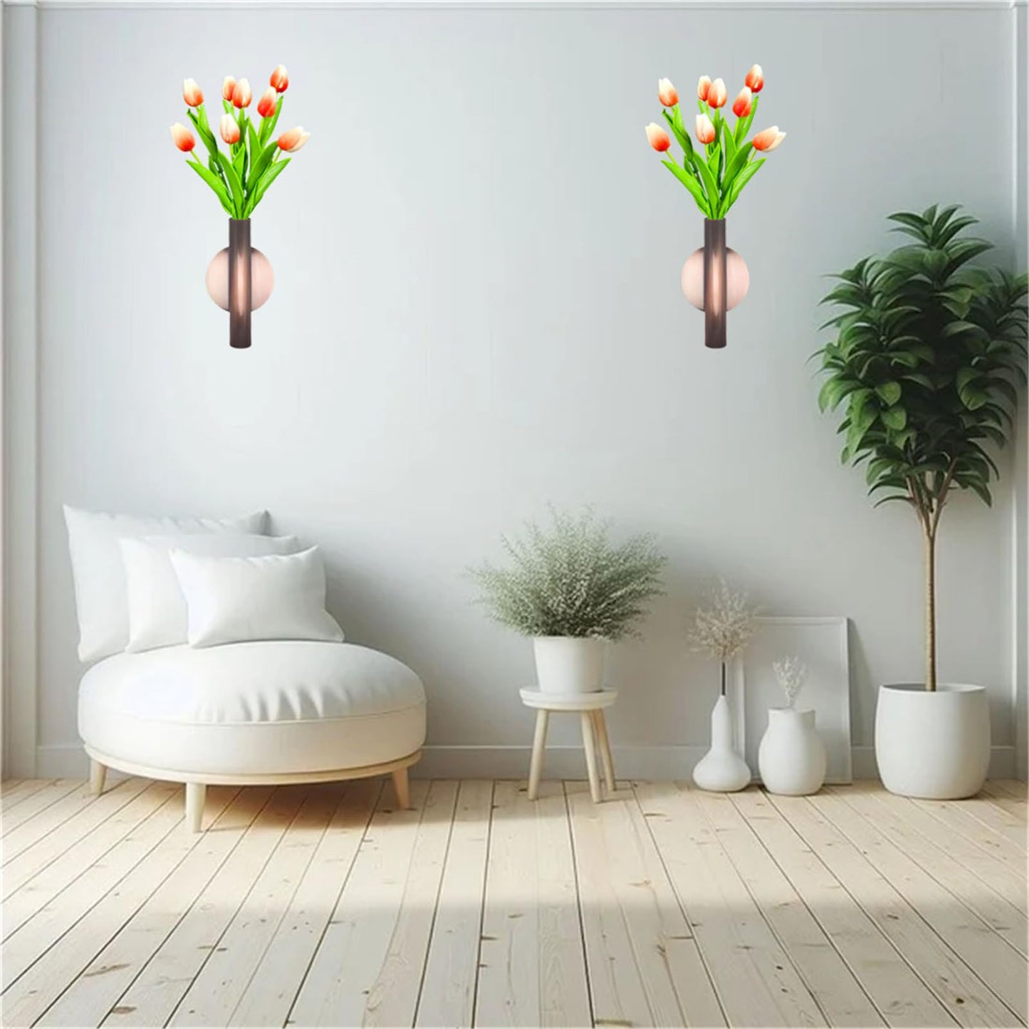 Gold Wall Decor, Plant Wall Vase Metal Tube Decoration Holder Used to Display Dried Flowers, Fake Flowers, Also Suitable for Gravestone Memorial Decoration (2 Pcs Red Bronze)